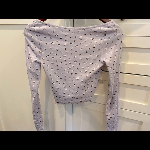 Monki Organic Lettuce Edge Ruched Floral Long Sleeve Dusty Lilac XS 90s NWT - Picture 6 of 13